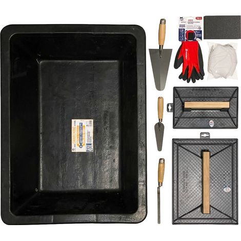 KELI - Kit Complet 10 Outils Maçonnerie & Carrelage: Auge, Taloches, Truelles, Gants, Eponge, Masques (1/5)