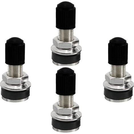 Lot de 4 valves de pneu - Valve sans chambre à air - En métal - Avec bouchons anti-poussière - Pour pneus de voiture et moto (1/5)