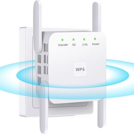 Répéteur WiFi Exterieur, 2025 Nouveau Amplificateur WiFi 1200Mbps, Répéteur WiFi Puissant sans Fil Double Bande 5GHz & 2.4GHz WiFi Extender, Compatible avec Toutes Les Box Internet Ethernet Port (1/4)