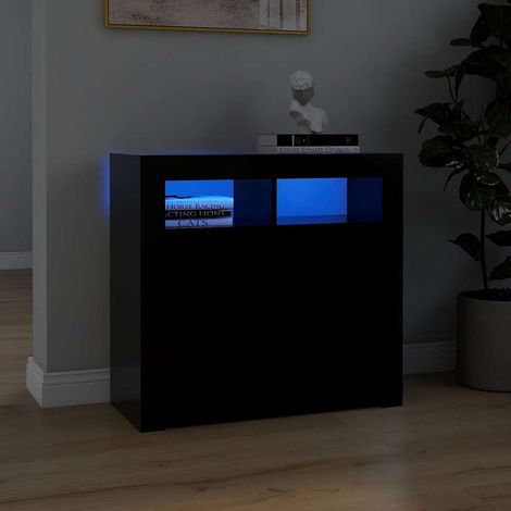 Vidaxl – Buffet noir 80x35x75 cm – Bois d'ingénierie – Lumières LED RVB personnalisables – Grand espace de rangement – Design minimaliste