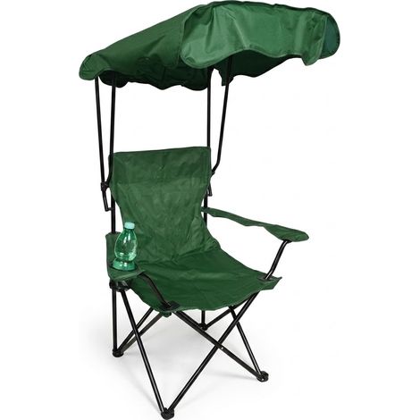 Sedia da Campeggio Pieghevole con Parasole VERDE Regolabile e Portabicchiere Tessuto Oxford Poltrona Portatile per Mare Pesca e Montagna RICHIUDIBILE PER UN FACILE TRASPORTO