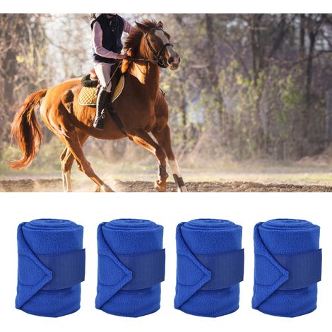 Lot de 4 bandes de protection pour les jambes de chevaux, bandages épais en polaire avec fermeture Velcro, bleus (1/5)