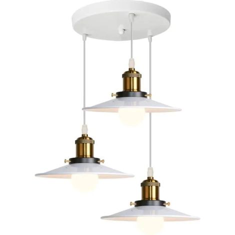 U-DO Lustre Disque Blanc design Moderne 3 Lampes Suspension Luminaire Cage en Fer Blanc (1/4)