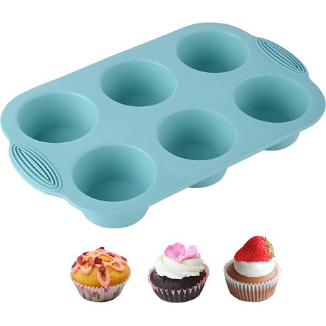 Grand Moule à Muffins,Moule Silicone Cake Muffins Cupcake, Moule Patisserie Anti-adhésif, Moules à Cupcakes et Muffins Gateau,6 Moules À Muffins Ronds,6 Moules À Muffins Ronds