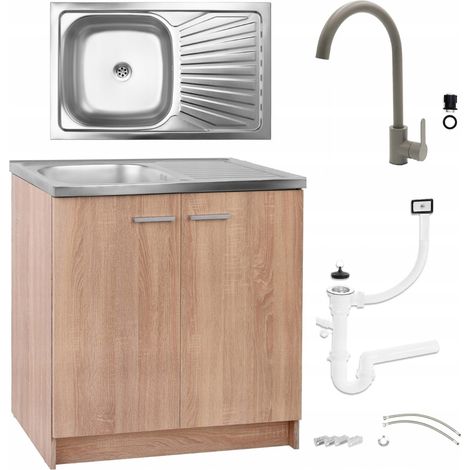 STAMAR Küchenunterschrank 80x50 - Eiche Sonoma - mit Edelstahlspüle - elegant und praktisch