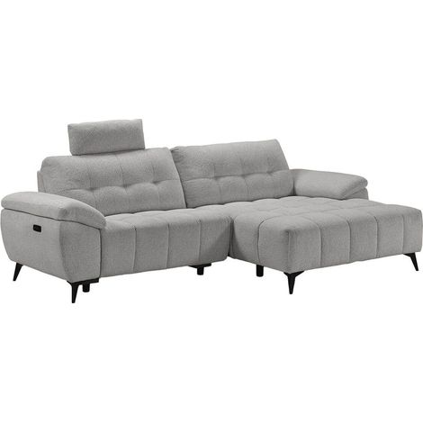 VILLALBA - Canapé Relax Méridienne droite Têtières Réglables Tissu Bubble Gris foncé (1/5)