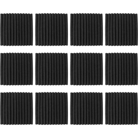 Lot de 12 Panneaux Acoustiques Autocollants Mousse Isolante Murale Haute Densité Noir