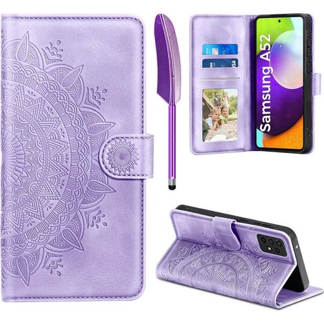 Handyhülle für Samsung A52/A52S 5G Kunstleder Wallet mit Kartenfach und Ständer Hellviolett (1/5)