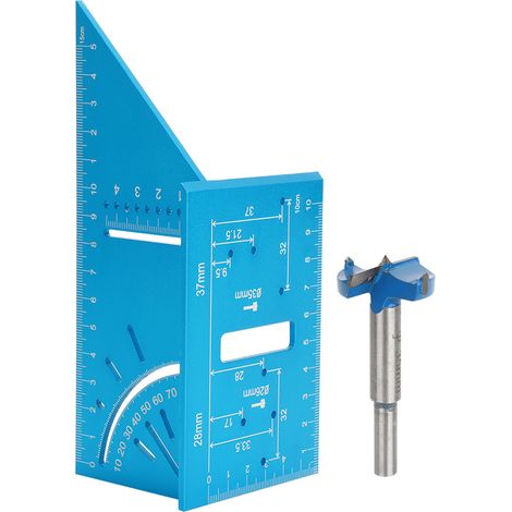 Equerre de mesure 45/90 degrés en alliage d'aluminium multifonction, outil de positionnement avec ouvre-trou de 35 mm (1/5)