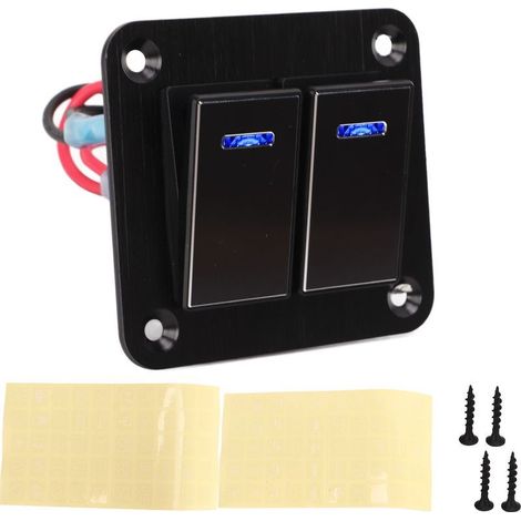 Panneau d'interrupteur à bascule à 2 gangs, étanche, marche/arrêt, en alliage d'aluminium, rétro-éclairé bleu, pour voiture, bateau, camion, camping-car, 12V, 24V (1/5)