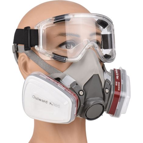 Zoternen Demi-masque respiratoire réutilisable, masque à gaz 6200, avec lunettes de sécurité, pour peinture, soudage à la vapeur organique, polissage, travail du bois et autres travaux (1/5)