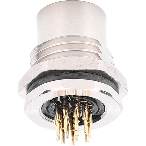 Connecteur métallique à montage sur panneau, trou F1, fil à souder, 12 broches, étanche IP67, M12‑F1‑S12