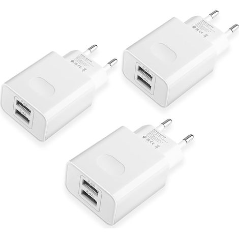 3-Pack 12W Chargeur Secteur Prise Multiple USB 2-Ports Universel Chargeur Mural (5V 2.4A Max) Adaptateur pour iPhone 14 13 12 11 Pro Max XS XR X 8 7 6 6S Plus SE 5 5S et Smartphones (1/5)