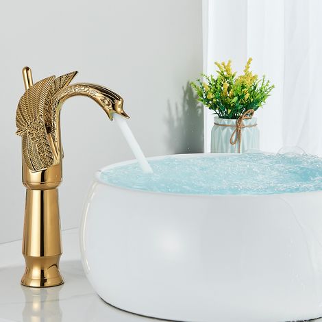 Gold Basin Taps Mixers Bathroom Sink Mixer tap big Bird Brass Commercial Single Lever 1-Hole Deck Mounted (1/5)