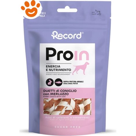 Record Dog Proin Snack Duetti di Coniglio con Merluzzo - Confezione 75 Gr - Snack