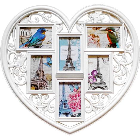 Youyijia Heart Shape Photo Frame 6 Photos 3D Large Heart Photo Frame Multiple Photos Collage White Multi Picture Frames for Wall Wedding Lover Gift Home Decor (1/5)