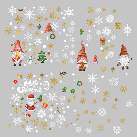 Autocollants de fenêtre de Noël - Motif Père Noël - Couronne de flocons de neige - Décoration de fenêtre - Double face - PVC - Pour fenêtre en verre - Décoration de Noël (1/5)
