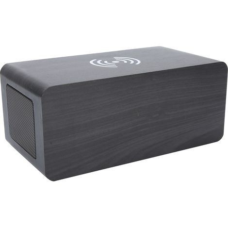 Mini enceinte-réveil multifonctionnelle en bois noir avec 2000 mAh et Bluetooth sans fil. Lumière blanche. (1/5)