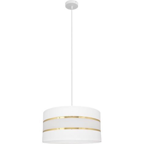 Helam HELEN Plafonnier Suspension Cylindrique Blanc, Or 40cm