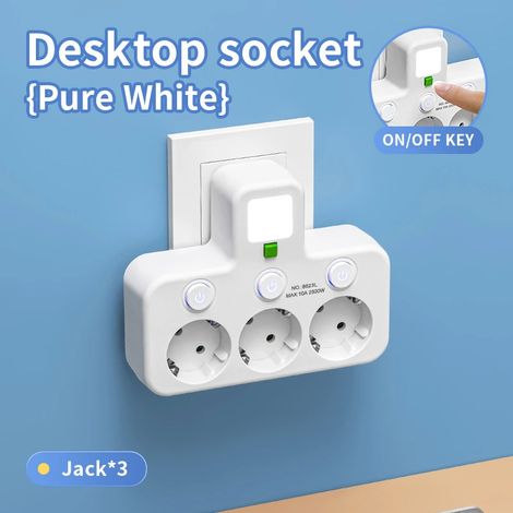 Bloc multiprise 3 prises électriques blanc avec interrupteurs individuels marche arrêt 10 A 2500 W prise multiple compacte pour bureau maison et espace de travail (1/2)