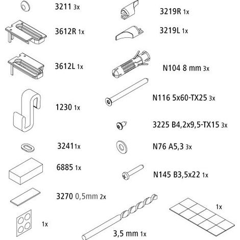 Kermi 2539091 EBPE017 Jeu de petites pièces de montage