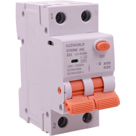 AFDD+RCBO Interruttore Antiincendio, Magnetotermico Differenziale con Rilevamento Di Arco Elettrico, Tipo A Curva B, 1P+N 2M 6000A 30mA, AC 220V Doppia Leva IEC61009-1, 10A 16A 20A 25A 32A 40A (B32A) (1/3)