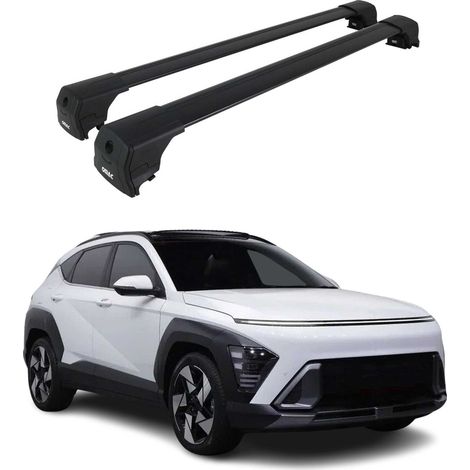 OMAC Aluminium Dachträger Querträger für Hyundai Kona II 2024-2026 – City Crash – ISO/PAS 11154:2006 – Abschließbar – Max. 75 kg – 2 Stangen Schwarz