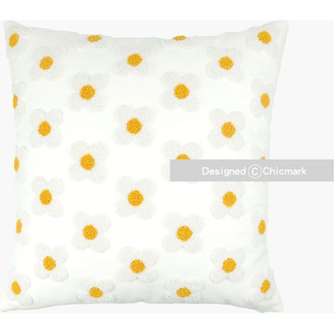 Taie d'oreiller broderie petites fleurs unies, housse de coussin décorative blanc 30x50cm pour salon canapé chambre (1/5)