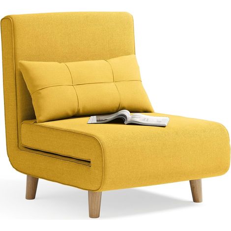 Fauteuil-lit Convertible 3 en 1 - Dossier Réglable 6 Positions, Tissu Lin, Pieds Métal