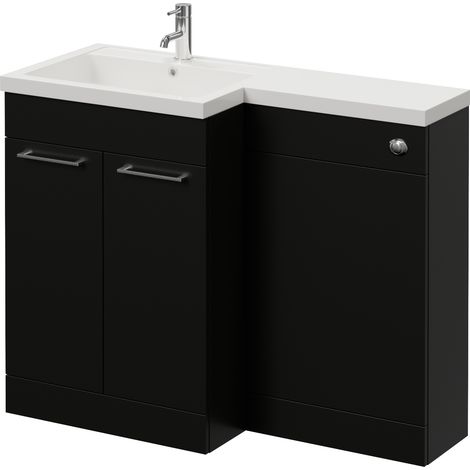 Napoli 460 Matt Black 1100mm 2 Door Vanity Unit Toilet Suite with Left Hand Square Lucia Basin - 1100mm - Chrome 160mm HandleWithout Kingston Toilet Pan
