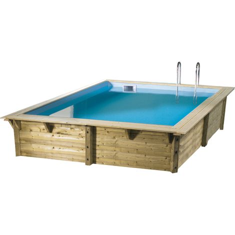 Ubbink – Piscine hors sol bois carrée 300 x 300 x H126 cm – Capacité 6,9 m³ – Liner bleu 75/100ème – Filtration à sable 6 m³/h incluse (1/2)