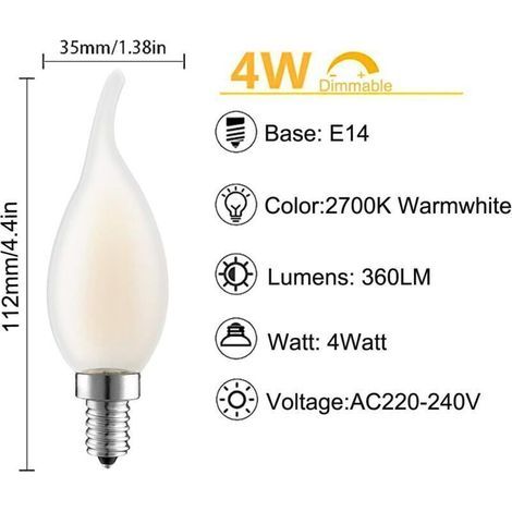 E14 Dimmbare LED-Filamentlampe, 10er-Packung, 4 Watt Leistungsaufnahme, entspricht 40 W Glühlampe, 2700 K warmweiß, 400 lm, 360° Abstrahlwinkel [Energieklasse A+] (1/5)