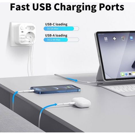 6 En 1 Adaptateur Prise Anglaise,3250W Adaptateur De Voyage Uk Avec 2 Prises Et 2 Usb Et 2 Type-C,Adaptateur Type G Pour Irlande D (1/5)