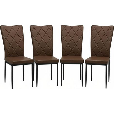Set di 4 sedie da pranzo in similpelle marrone scuro, schienale alto e gambe in metallo (1/5)