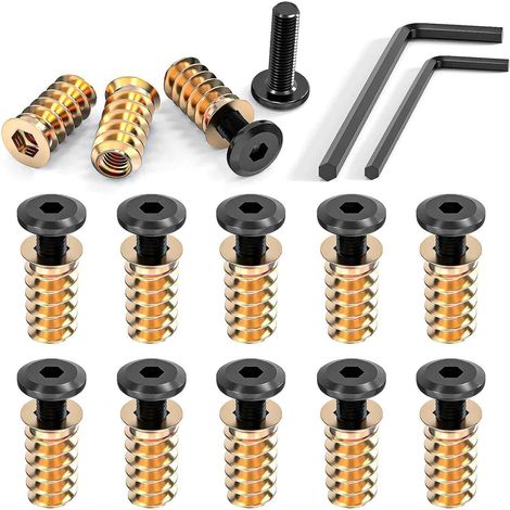 Inserts Filetés - M6 - Pour Assemblage Meubles en Bois - Kit de Fixation avec Clés - 10 Pièces (1/5)