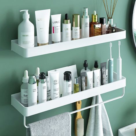 No Drilling Shower Shelf for Shower Rail - Bathroom Organizer Holder for Shampoo White40cm (1/5)