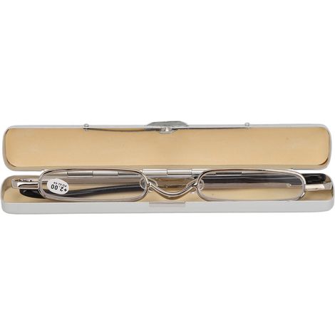 Lunettes de lecture fines et portables en acier inoxydable HD, mini-lunettes de lecture avec étui pour hommes et femmes âgés, couleur argent +200 (1/5)