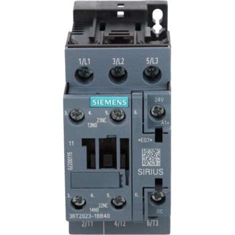 Contactor de potencia 9A 3P 24V CC 1NO 1NC S0 3RT2023-1BB40