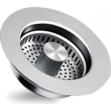 Bouchon Evier Cuisine Inoxydable 304, Filtre Evier avec Panier Anti-Odeur, Bonde Évier Cuisine Pressoir à Pression (1/5)