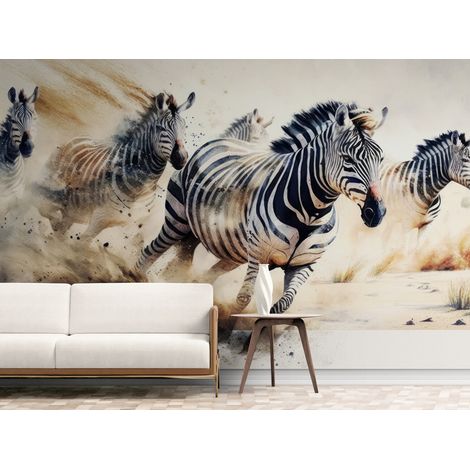 Papier Peint Animaux - Zèbres en Course - 150 x 250 cm (1/2)
