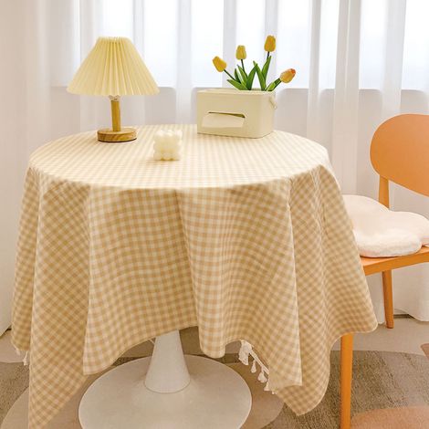Tablecloth Ronde - Microfibre Résistante aux Taches et à l'Eau - Pour Intérieur et Extérieur - Diamètre 140 cm - Jaune - 1 Pièce (1/5)
