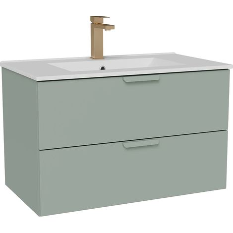 Mobile bagno sospeso con lavabo da incasso e rubinetto Verde mandorla L80 cm – AVORELI (1/5)