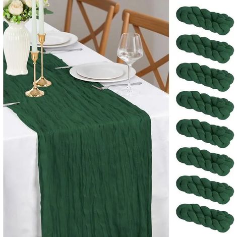 Chemin de Table Vert Mousseline, 8 pièces 90 x 300 cm, FoiiLiio. Idéal pour mariage, baby shower, anniversaire, fête. - Vert Oscuro (1/5)