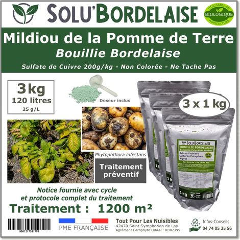 Bouillie Bordelaise Non Colorée spécial Mildiou de la pomme de terre, SOLU'BORDELAISE - Sachet de 3 kg (1/5)