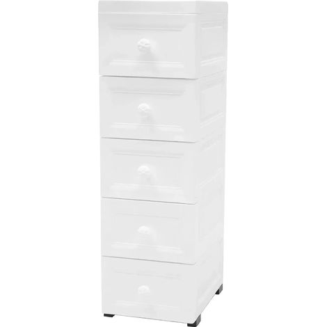 Cajón de almacenamiento, 5 cajones, diseño móvil, BLANCO (1/2)