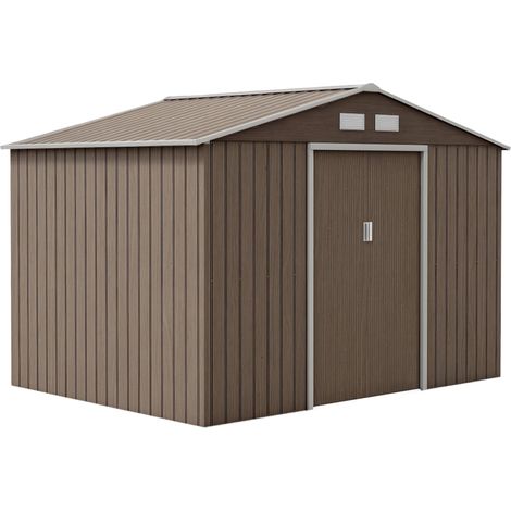 Cabane de rangement, 2 porte coulissanteen, 4 fenêtres, wetterfest, métalgehäuse, 2,7 x 1,9 x 1,9 m, marron