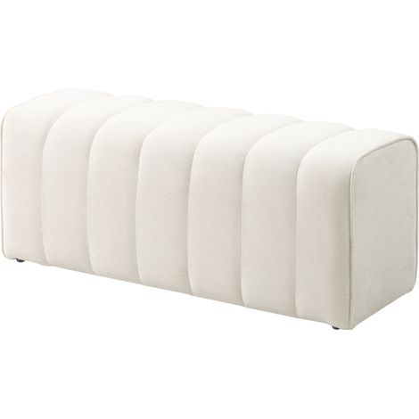 Banc bout de lit, banquette rembourrée, style moderne, ottoman en tissu aspect lin, 110 x 40 x 44 cm, crème