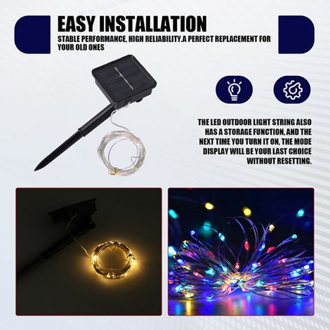 1 ensemble de guirlandes lumineuses solaires LED en PVC argenté transparent avec fil de cuivre, pour une utilisation extérieure, étanches, guirlandes de Noël et décorations de balcon.
