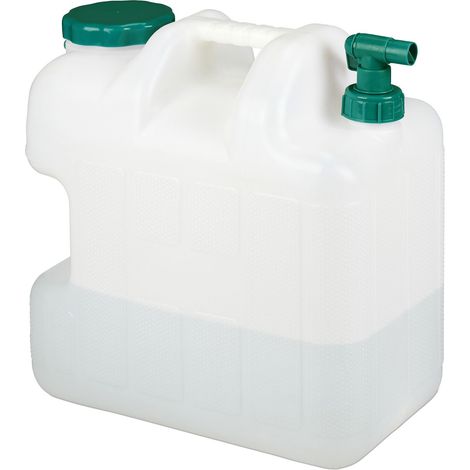 Relaxdays Water Canister with Tap, 25 Litres, Camping Container, BPA-Free Plastic, Wide Opening, Handle, White/Green