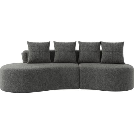 Divano in lino grigio scuro con 4 cuscini, schiuma ad alta densità e molle, 240 cm, HOMVRA (1/5)